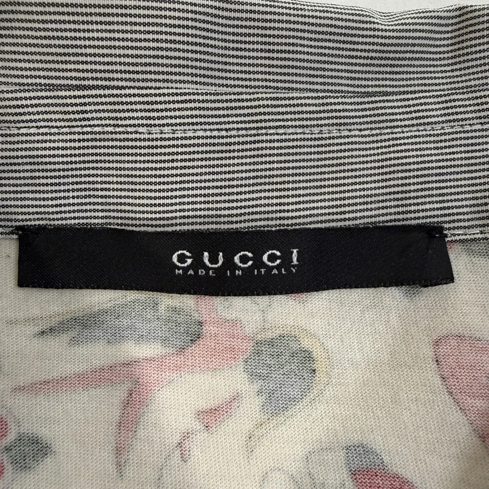 Gucci Mens Tattoo Print Polo Shirt Size 54 White Nautical Mermaid Made In Italy